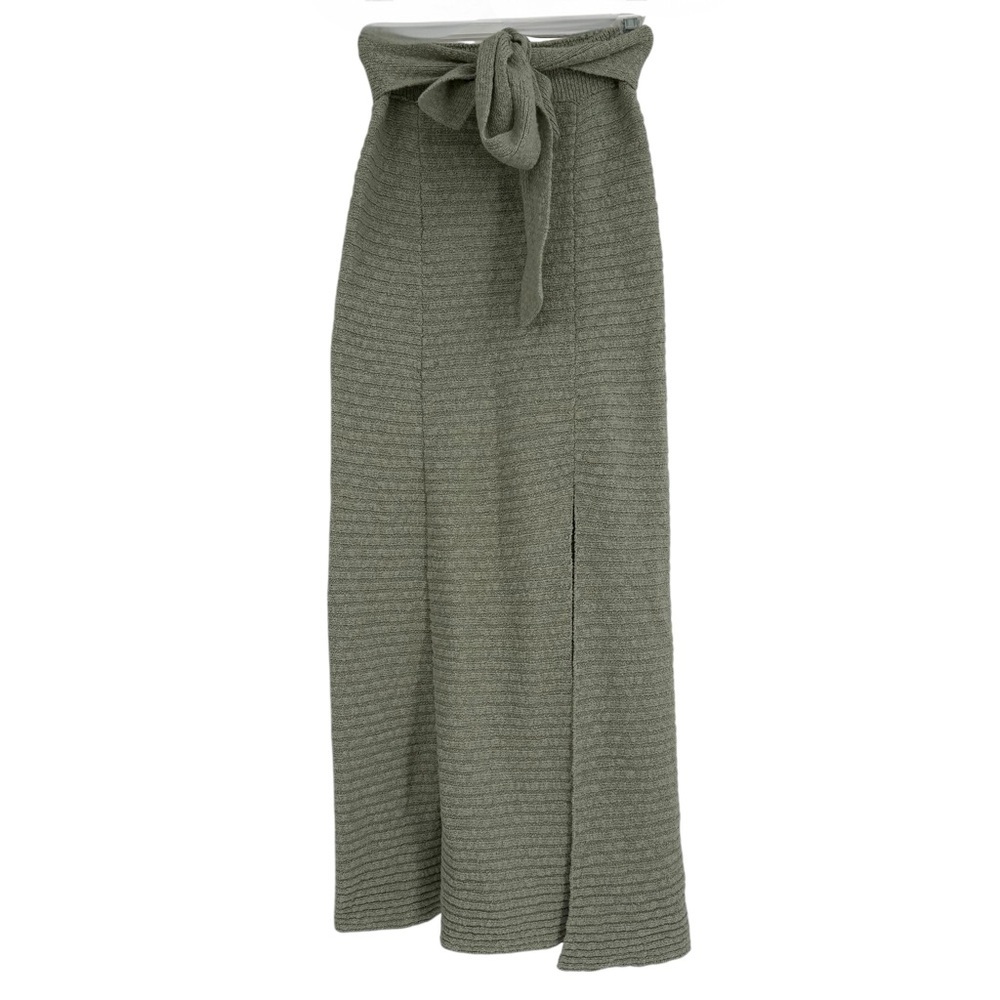Free People Claudia Green Knit Belted Blanket Skirt Size XS Slit Rib-Knit Maxi - Picture 4 of 11